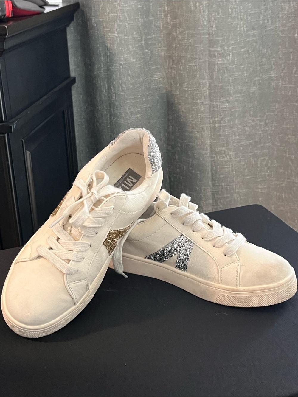 MIA White Sneakers with Silver and Gold Glitter Accents